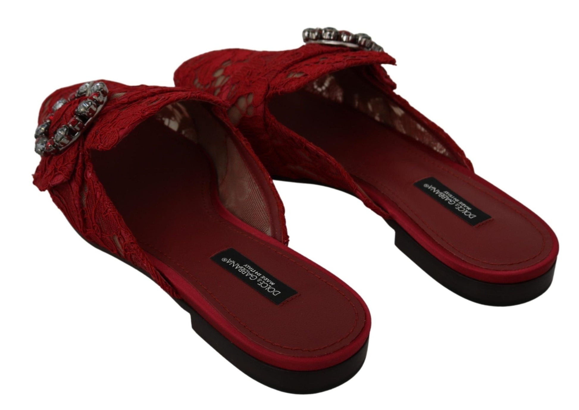 Dolce & Gabbana Radiant Red Slide Flats with Crystal Embellishments - Sandy Store ByNet