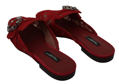 Dolce & Gabbana Radiant Red Slide Flats with Crystal Embellishments - Sandy Store ByNet