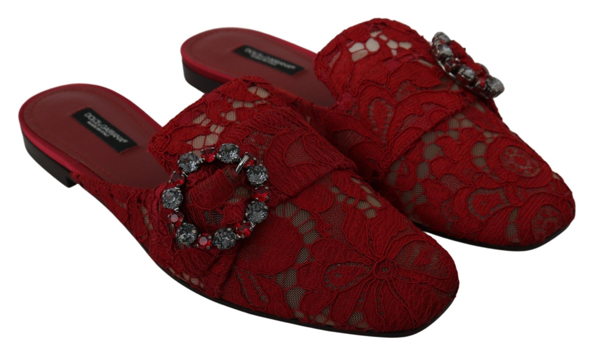 Dolce & Gabbana Radiant Red Slide Flats with Crystal Embellishments - Sandy Store ByNet