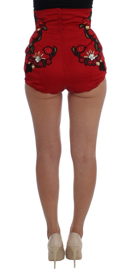 Dolce & Gabbana Ravishing Red Silk Embroidered Shorts - Sandy Store ByNet