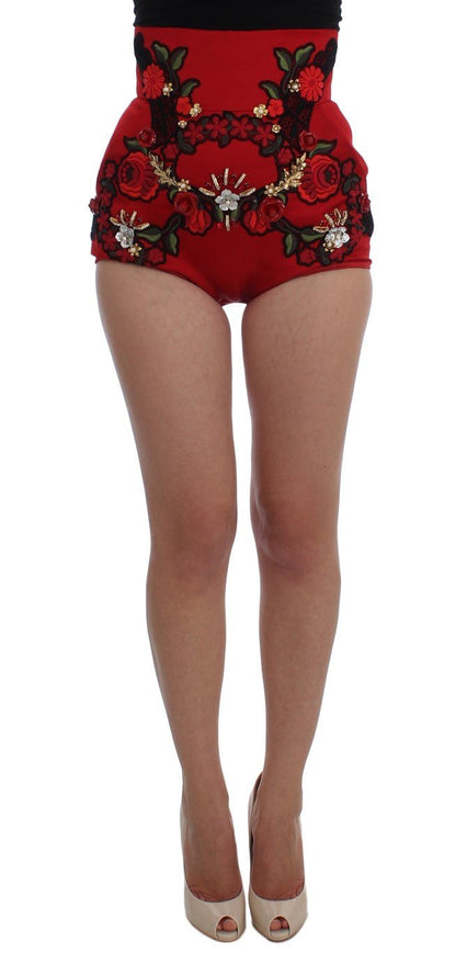 Dolce & Gabbana Ravishing Red Silk Embroidered Shorts - Sandy Store ByNet
