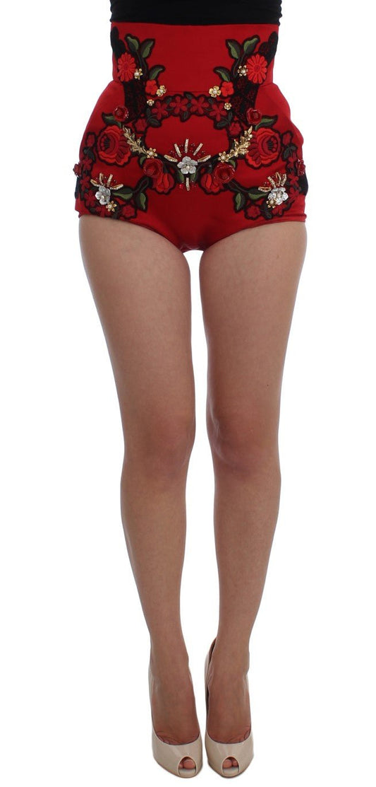 Dolce & Gabbana Ravishing Red Silk Embroidered Shorts - Sandy Store ByNet