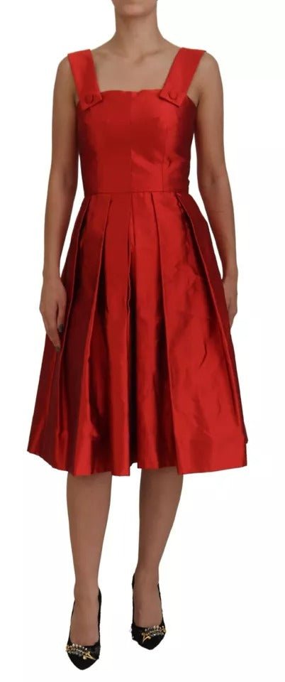 Dolce & Gabbana Red A - line Pleated Midi Satin Silk Dress - Sandy Store ByNet