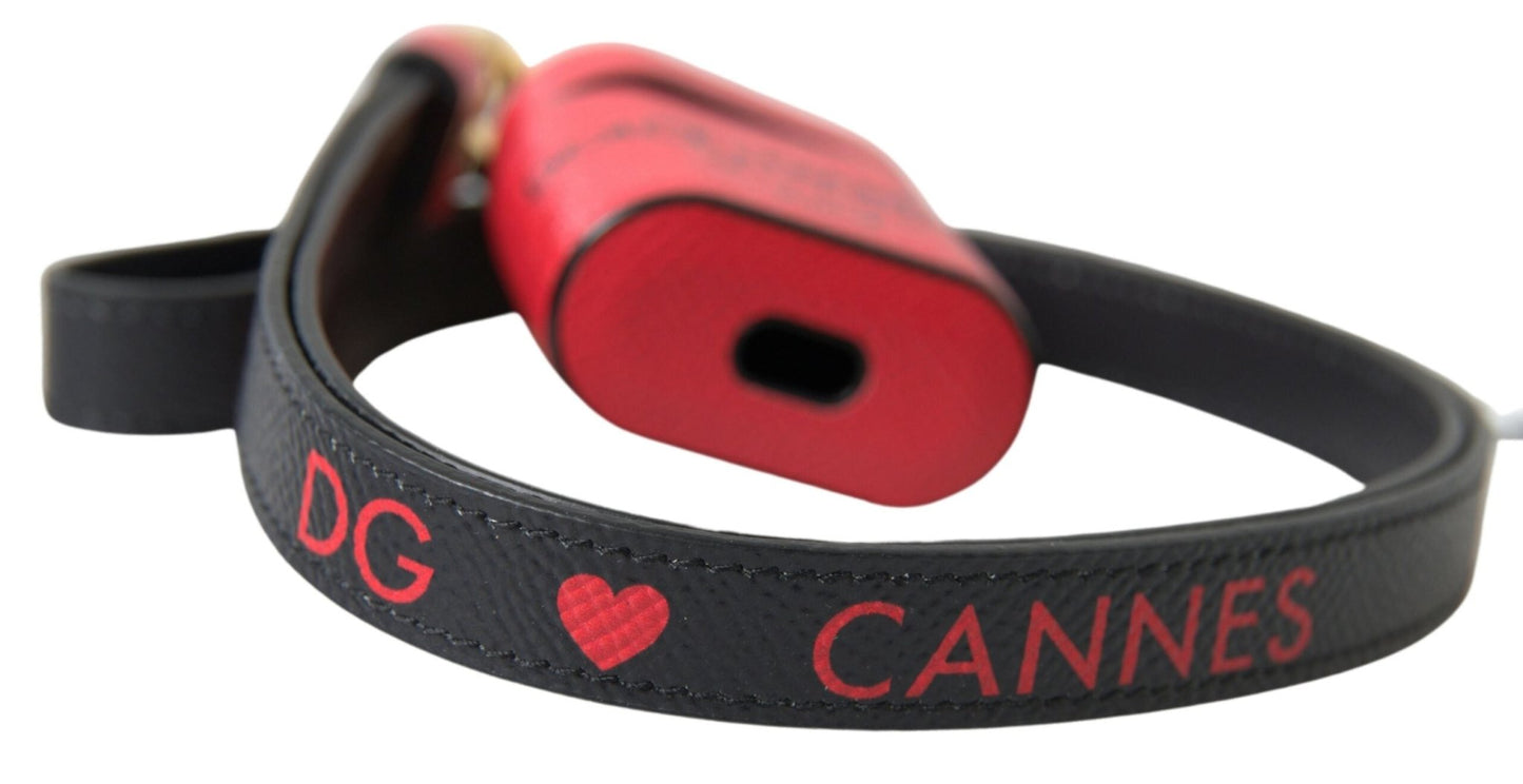 Dolce & Gabbana Red Black Calf Leather Logo Print Strap Airpods Case – par Dolce & Gabbana | Disponible sur Sandy Store ByNet