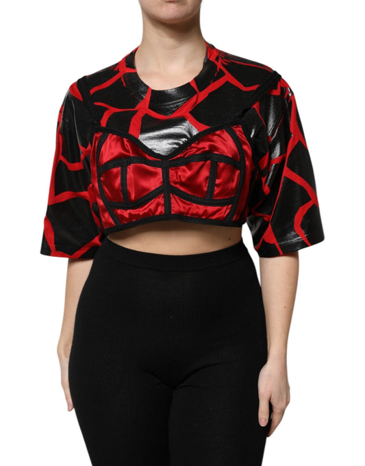 Dolce & Gabbana Red Black Cotton Bustier Detailing Cropped Top – IT40|S par Dolce & Gabbana | Disponible sur Sandy Store ByNet