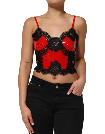 Dolce & Gabbana Red Black Lace Trim Polyester Sleeveless Tank Top – IT2 | S par Dolce & Gabbana | Disponible sur Sandy Store ByNet