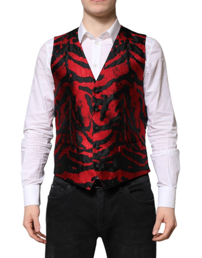 Dolce & Gabbana Red Black Stripe Dress Formal Waistcoat Vest – IT48 | M par Dolce & Gabbana | Disponible sur Sandy Store ByNet