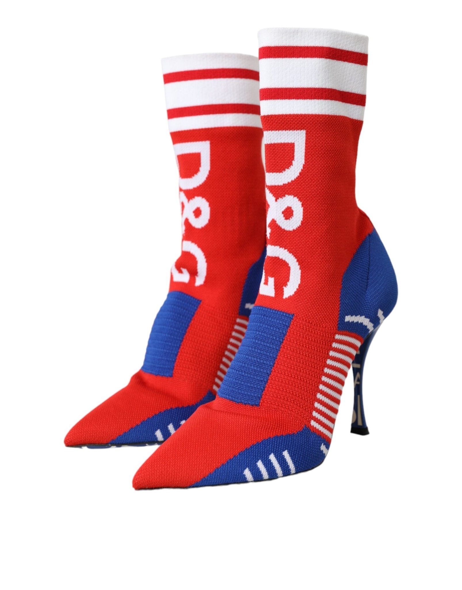 Dolce & Gabbana Red Blue Stretch Sock Style Ankle Boots Logo Shoes - Sandy Store ByNet