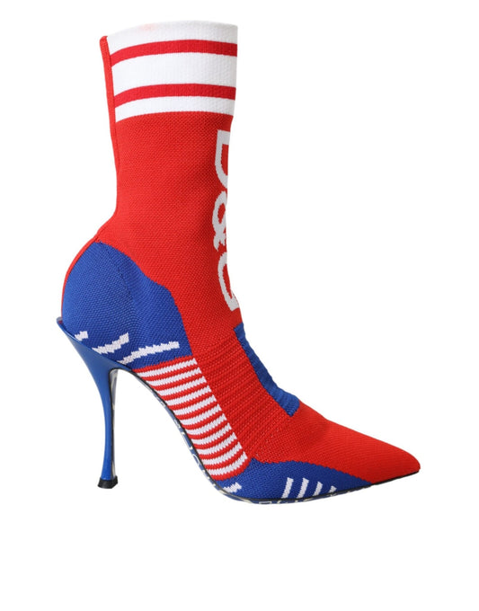 Dolce & Gabbana Red Blue Stretch Sock Style Ankle Boots Logo Shoes - Sandy Store ByNet