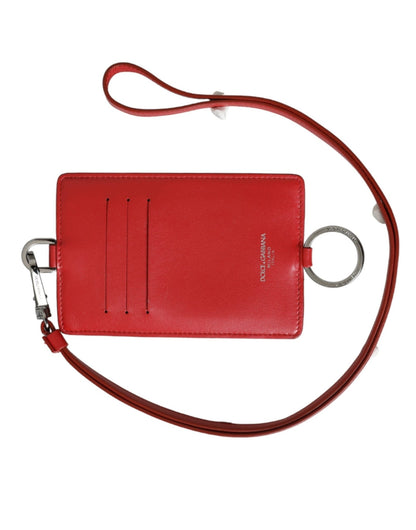 Dolce & Gabbana Red Calfskin Leather Lanyard Logo Card Holder Wallet – par Dolce & Gabbana | Disponible sur Sandy Store ByNet