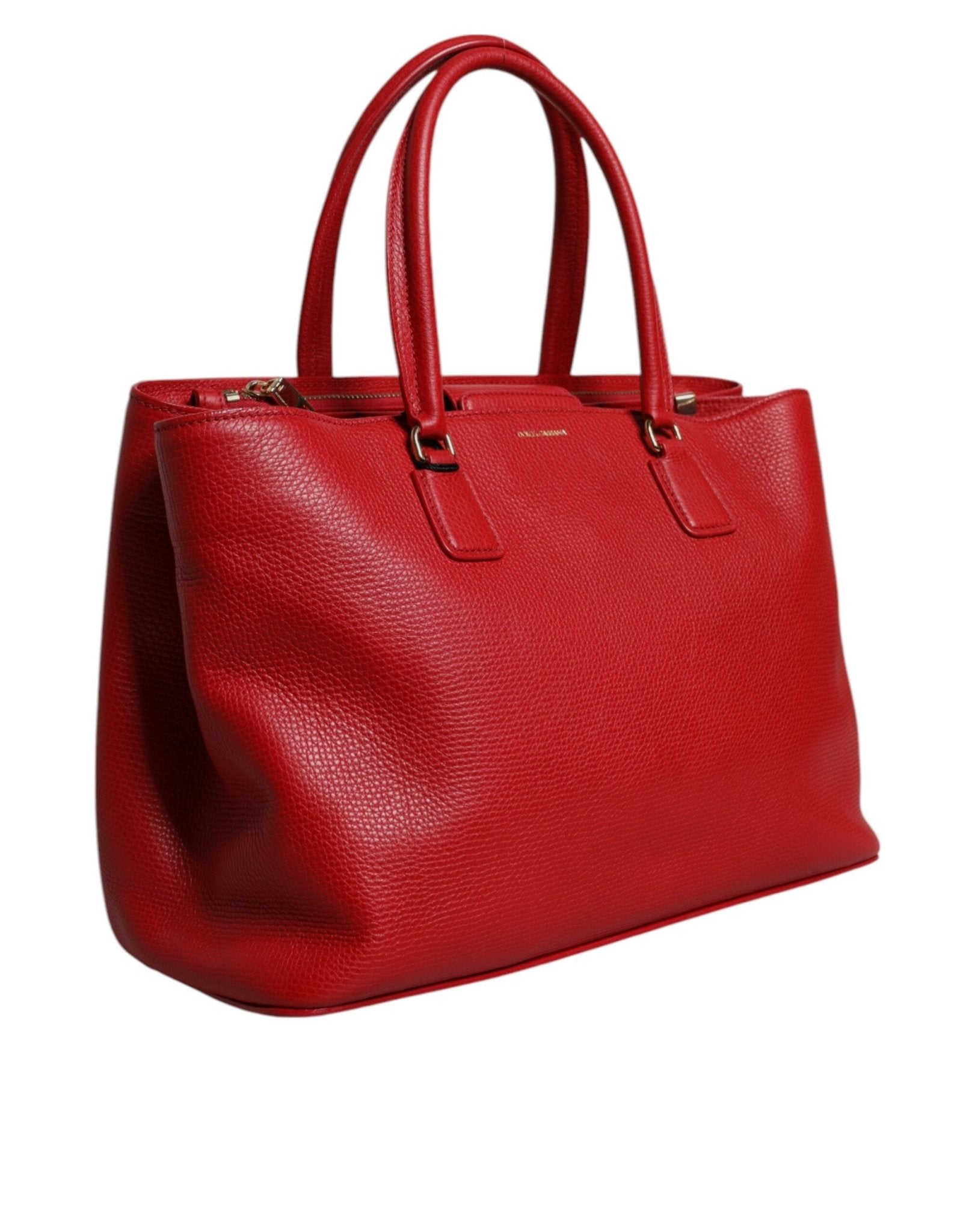Dolce & Gabbana Red Calfskin Leather Logo Plaque Top Handle Bag - Sandy Store ByNet
