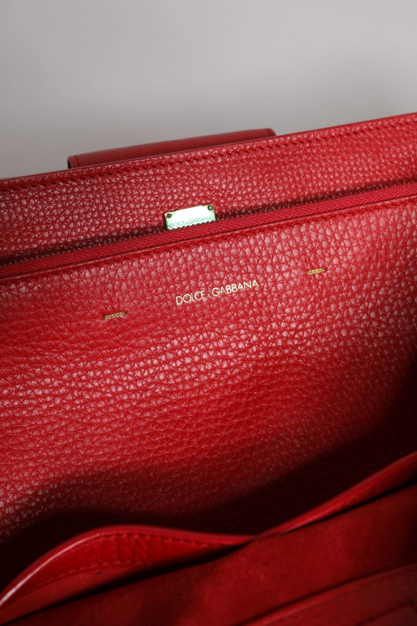 Dolce & Gabbana Red Calfskin Leather Logo Plaque Top Handle Bag - Sandy Store ByNet