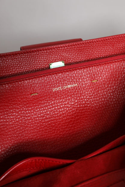 Dolce & Gabbana Red Calfskin Leather Logo Plaque Top Handle Bag - Sandy Store ByNet