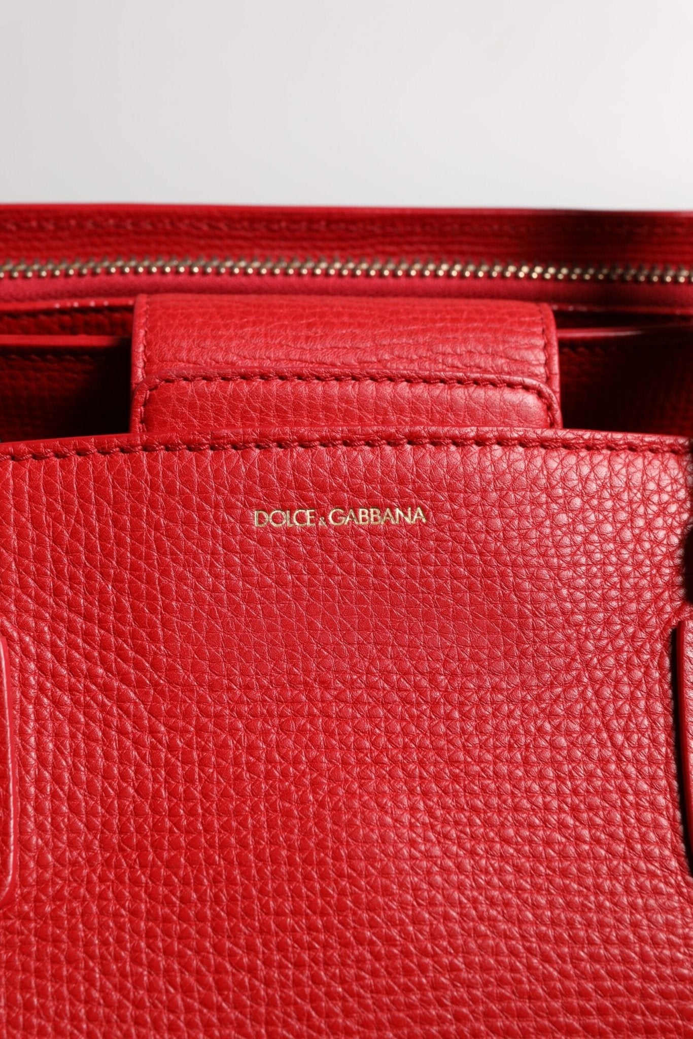 Dolce & Gabbana Red Calfskin Leather Logo Plaque Top Handle Bag - Sandy Store ByNet