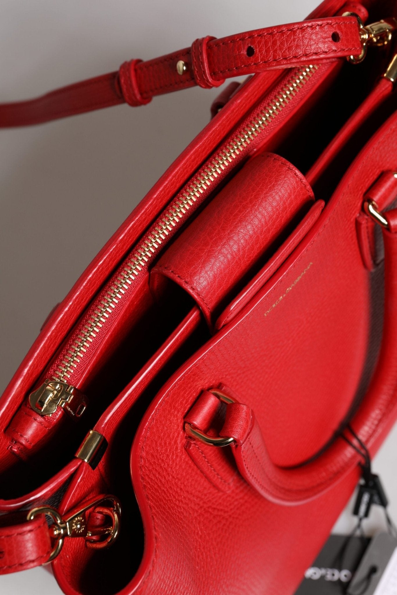 Dolce & Gabbana Red Calfskin Leather Shoulder Top Handle Bag - Sandy Store ByNet