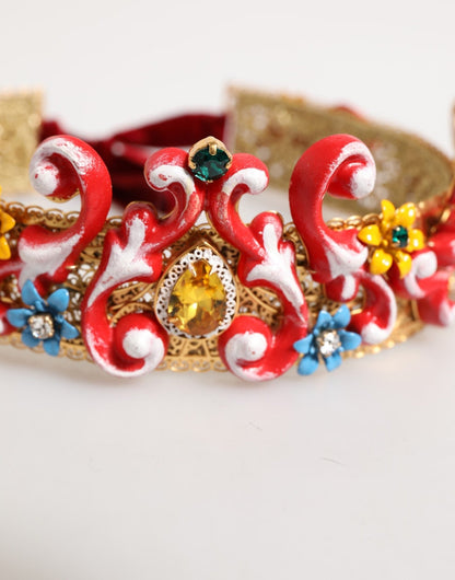 Dolce & Gabbana Red Carretto Multicolor Crystal Gold Tiara Crow Headband – par Dolce & Gabbana | Disponible sur Sandy Store ByNet