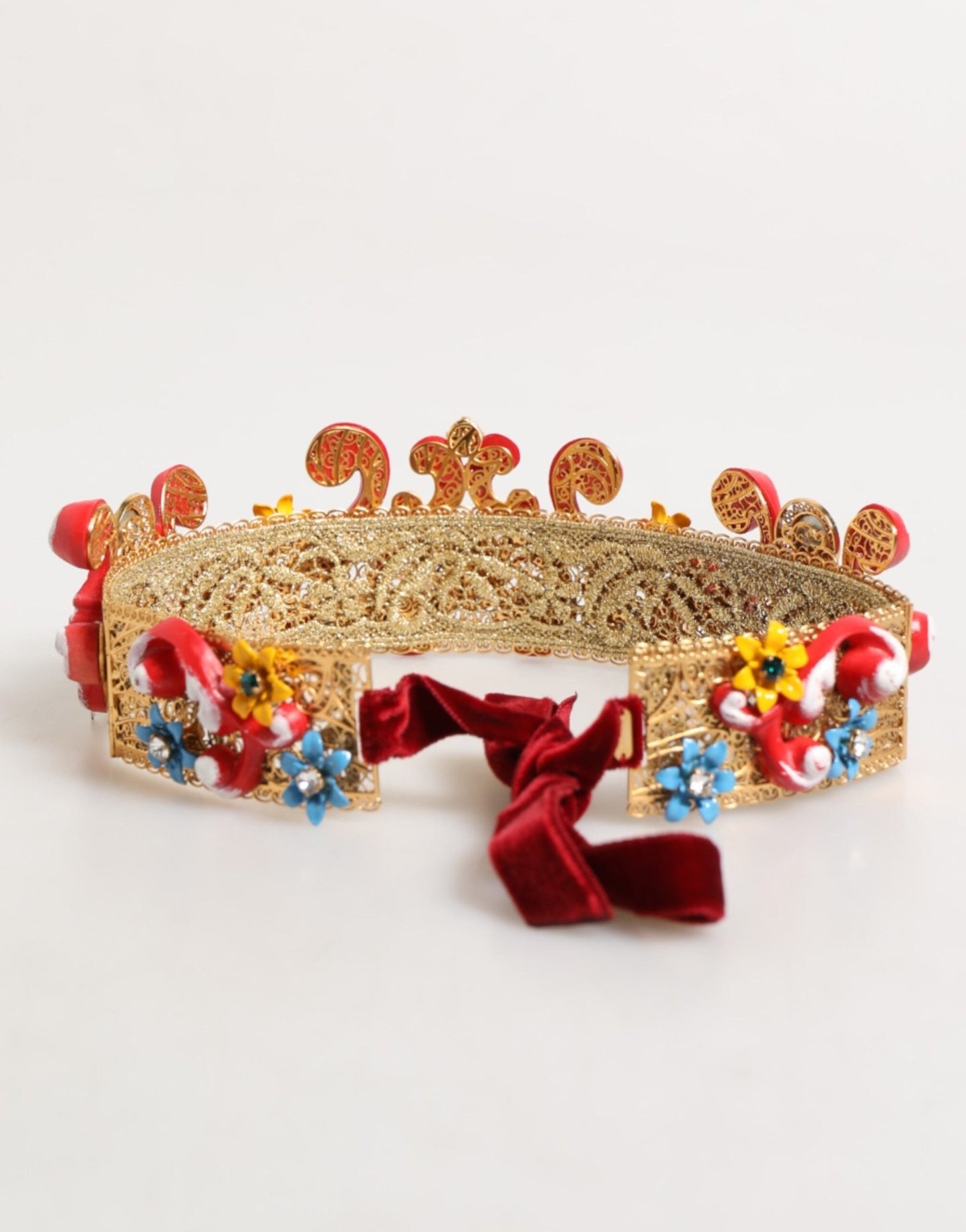 Dolce & Gabbana Red Carretto Multicolor Crystal Gold Tiara Crow Headband – par Dolce & Gabbana | Disponible sur Sandy Store ByNet