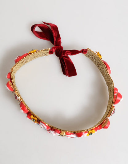 Dolce & Gabbana Red Carretto Multicolor Crystal Gold Tiara Crow Headband – par Dolce & Gabbana | Disponible sur Sandy Store ByNet