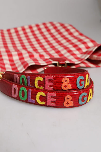 Dolce & Gabbana Red Checkered Embellished Shopping Tote Cotton Bag - Sandy Store ByNet