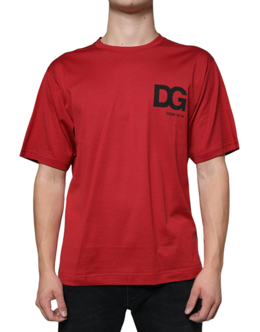 Dolce & Gabbana Red Cotton DG Logo Print Crew Neck T-shirt – IT46 | S par Dolce & Gabbana | Disponible sur Sandy Store ByNet