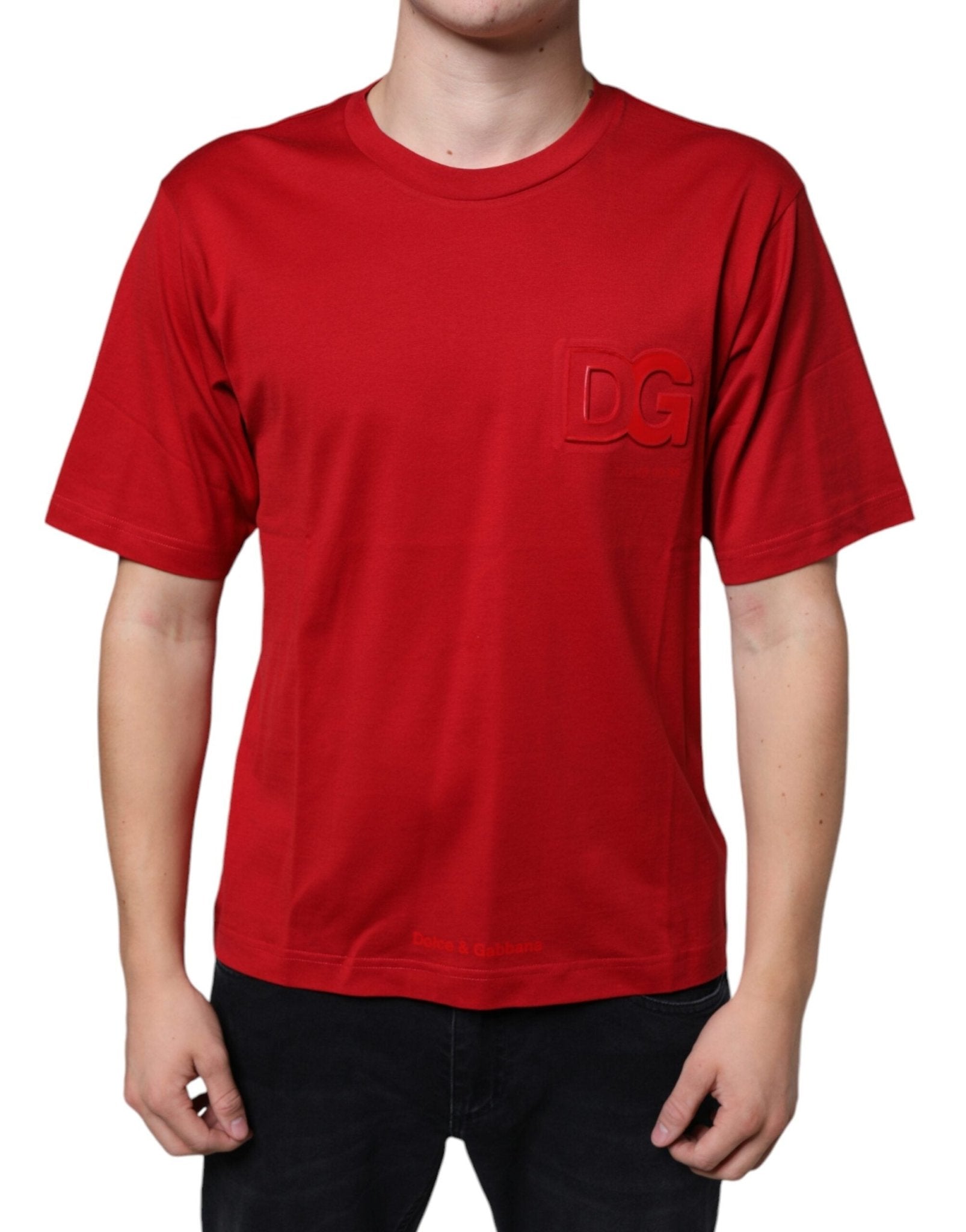 Dolce & Gabbana Red Cotton DG Logo Print Crew Neck T-shirt – IT46 | S par Dolce & Gabbana | Disponible sur Sandy Store ByNet