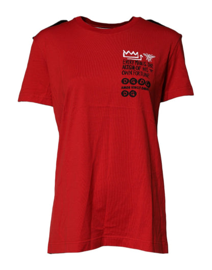 Dolce & Gabbana Red Cotton Graphic Print Crew Neck T-shirt - Sandy Store ByNet