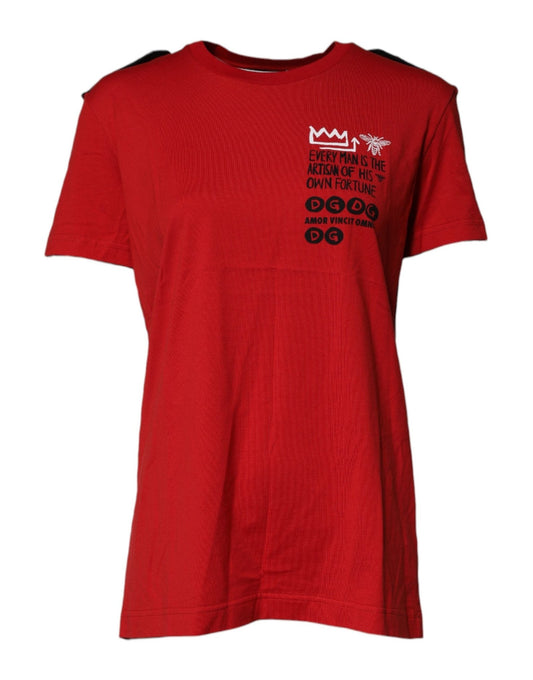 Dolce & Gabbana Red Cotton Graphic Print Crew Neck T-shirt - Sandy Store ByNet