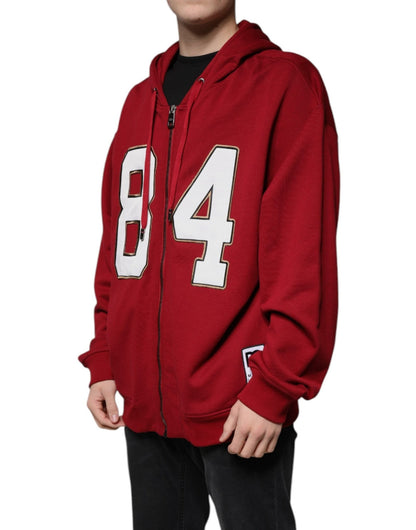 Dolce & Gabbana Red Cotton Hooded Zip Sweatshirt Sweater - Sandy Store ByNet
