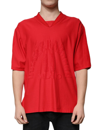 Dolce & Gabbana Red Cotton V - neck Short Sleeves T-shirt – IT50 | L par Dolce & Gabbana | Disponible sur Sandy Store ByNet