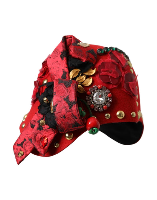 Dolce & Gabbana Red Crystal Gold Roses Brooch Embellished Hat – par Dolce & Gabbana | Disponible sur Sandy Store ByNet