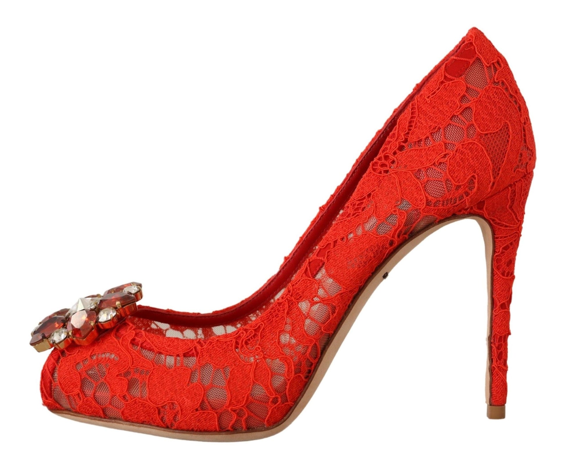 Dolce & Gabbana Red Crystal Taormina Lace Heels Pumps - Sandy Store ByNet