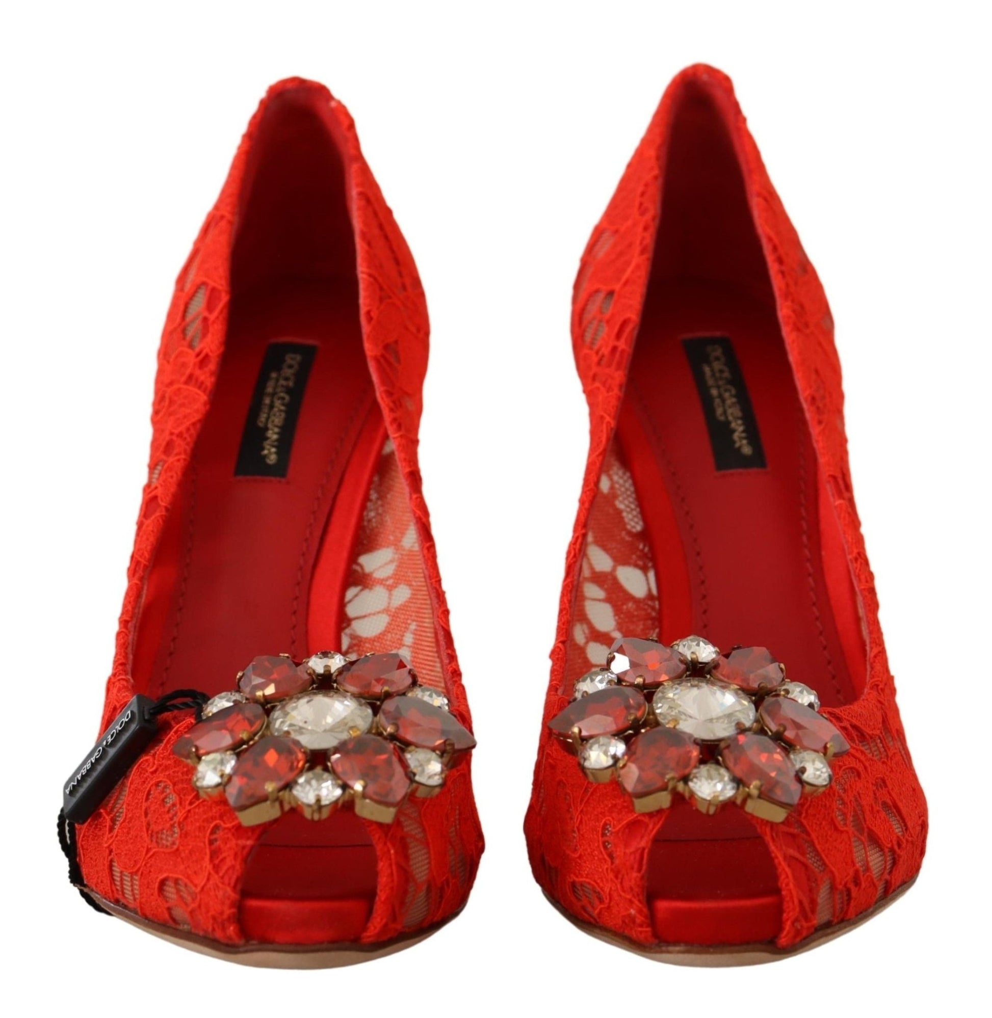 Dolce & Gabbana Red Crystal Taormina Lace Heels Pumps - Sandy Store ByNet