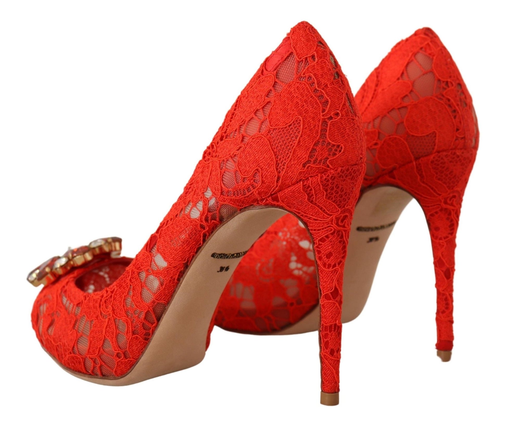 Dolce & Gabbana Red Crystal Taormina Lace Heels Pumps - Sandy Store ByNet