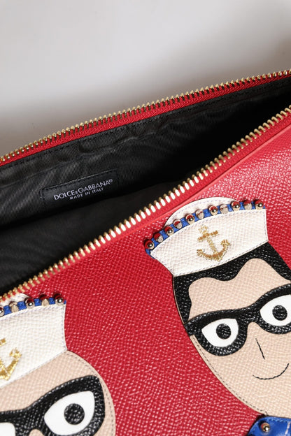 Dolce & Gabbana Red #DGFamily Embellished Leather Clutch Bag - Sandy Store ByNet