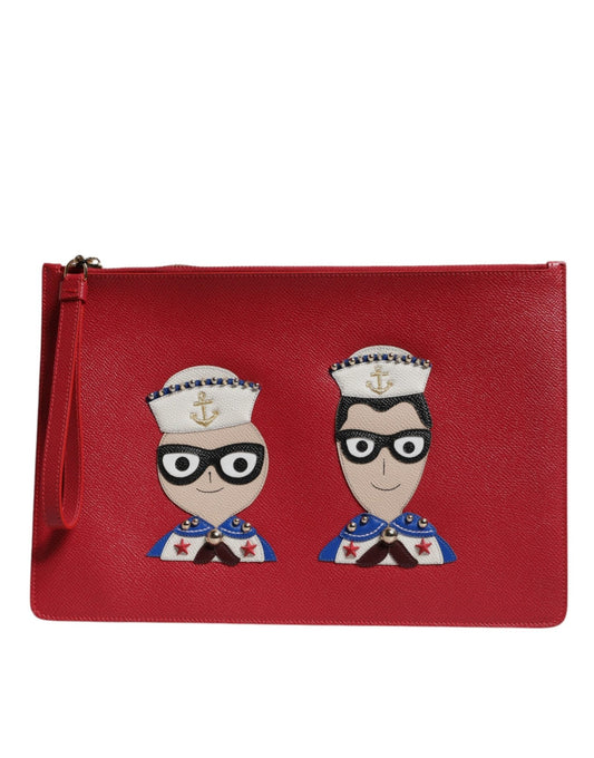 Dolce & Gabbana Red #DGFamily Embellished Leather Clutch Bag - Sandy Store ByNet