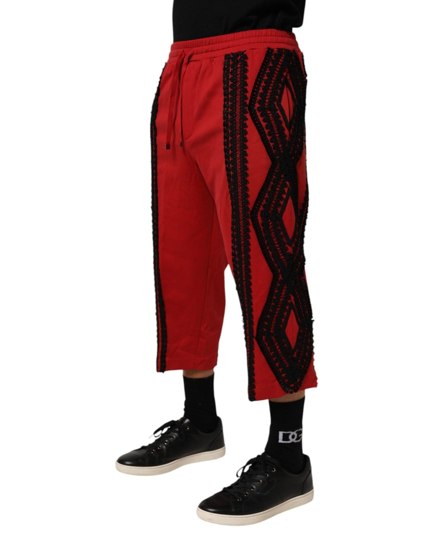 Dolce & Gabbana Red Embroidered Casual Cropped Trouser Pants – IT46 | S par Dolce & Gabbana | Disponible sur Sandy Store ByNet