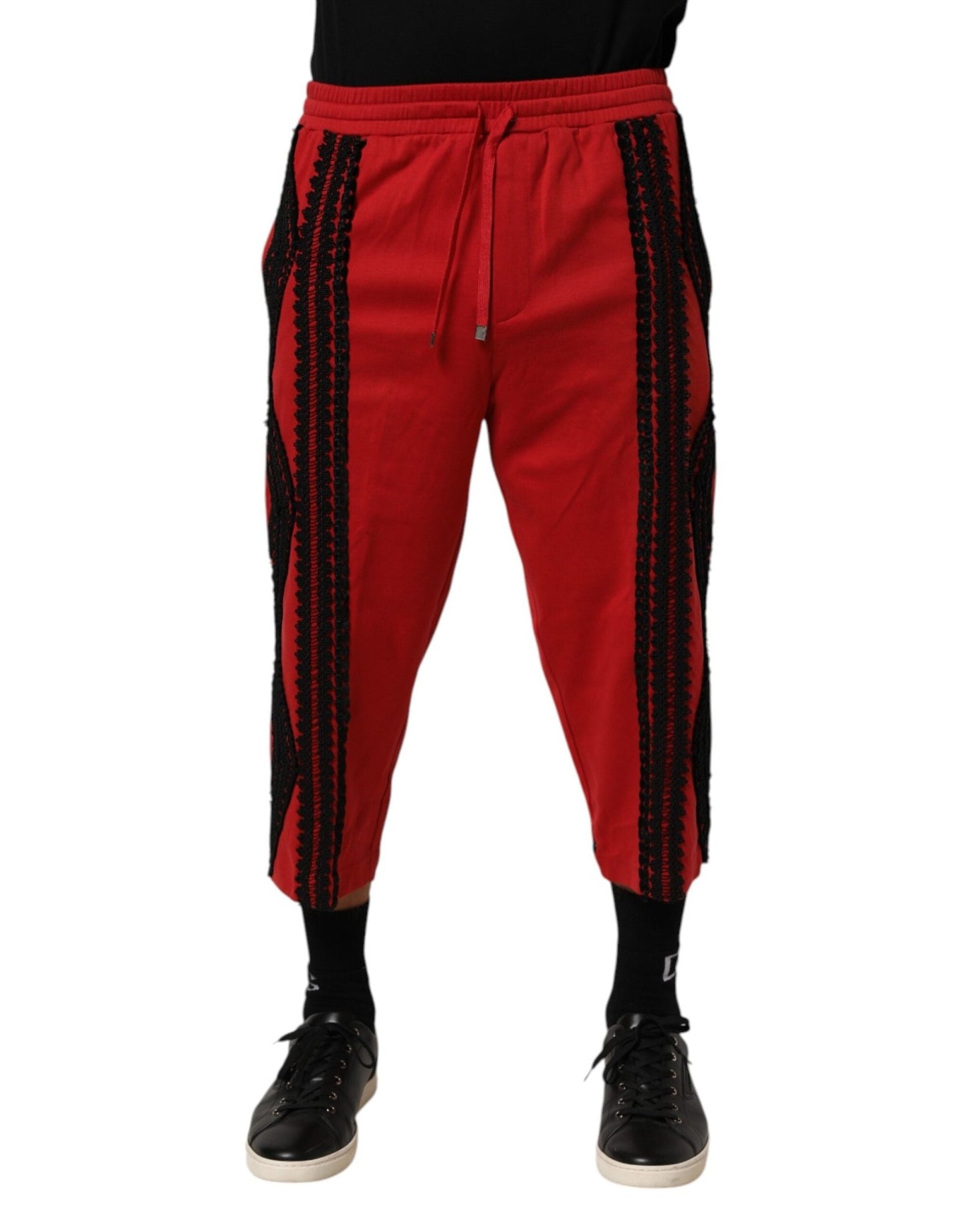 Dolce & Gabbana Red Embroidered Casual Cropped Trouser Pants – IT46 | S par Dolce & Gabbana | Disponible sur Sandy Store ByNet