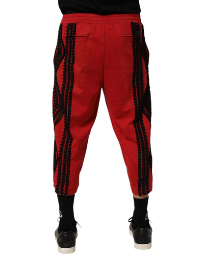 Dolce & Gabbana Red Embroidered Casual Cropped Trouser Pants – IT46 | S par Dolce & Gabbana | Disponible sur Sandy Store ByNet