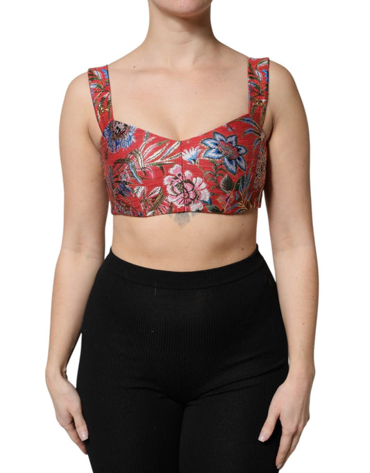 Dolce & Gabbana Red Floral Brocade Cropped Bustier Corset Top – IT40|S par Dolce & Gabbana | Disponible sur Sandy Store ByNet