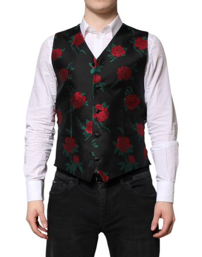 Dolce & Gabbana Red Floral Brocade Formal Men Waistcoat Vest – IT48 | M par Dolce & Gabbana | Disponible sur Sandy Store ByNet