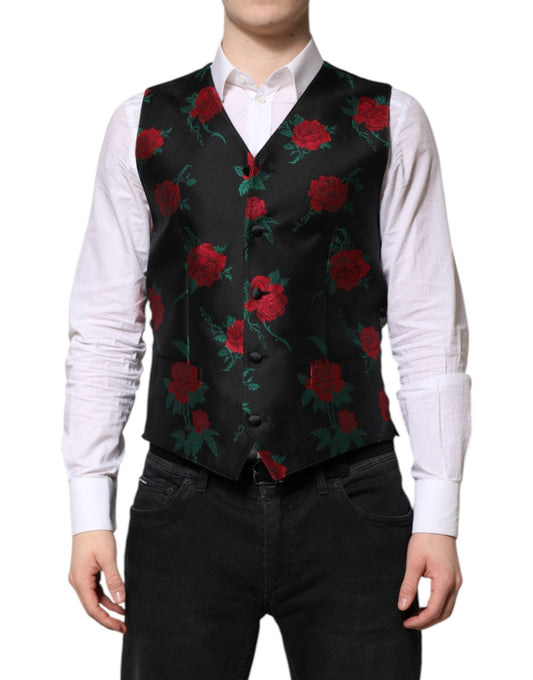 Dolce & Gabbana Red Floral Brocade Formal Men Waistcoat Vest – IT48 | M par Dolce & Gabbana | Disponible sur Sandy Store ByNet