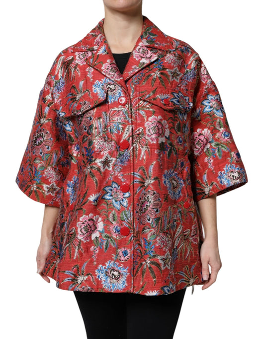 Dolce & Gabbana Red Floral Jacquard Button Down Coat Jacket – IT38 | XS par Dolce & Gabbana | Disponible sur Sandy Store ByNet