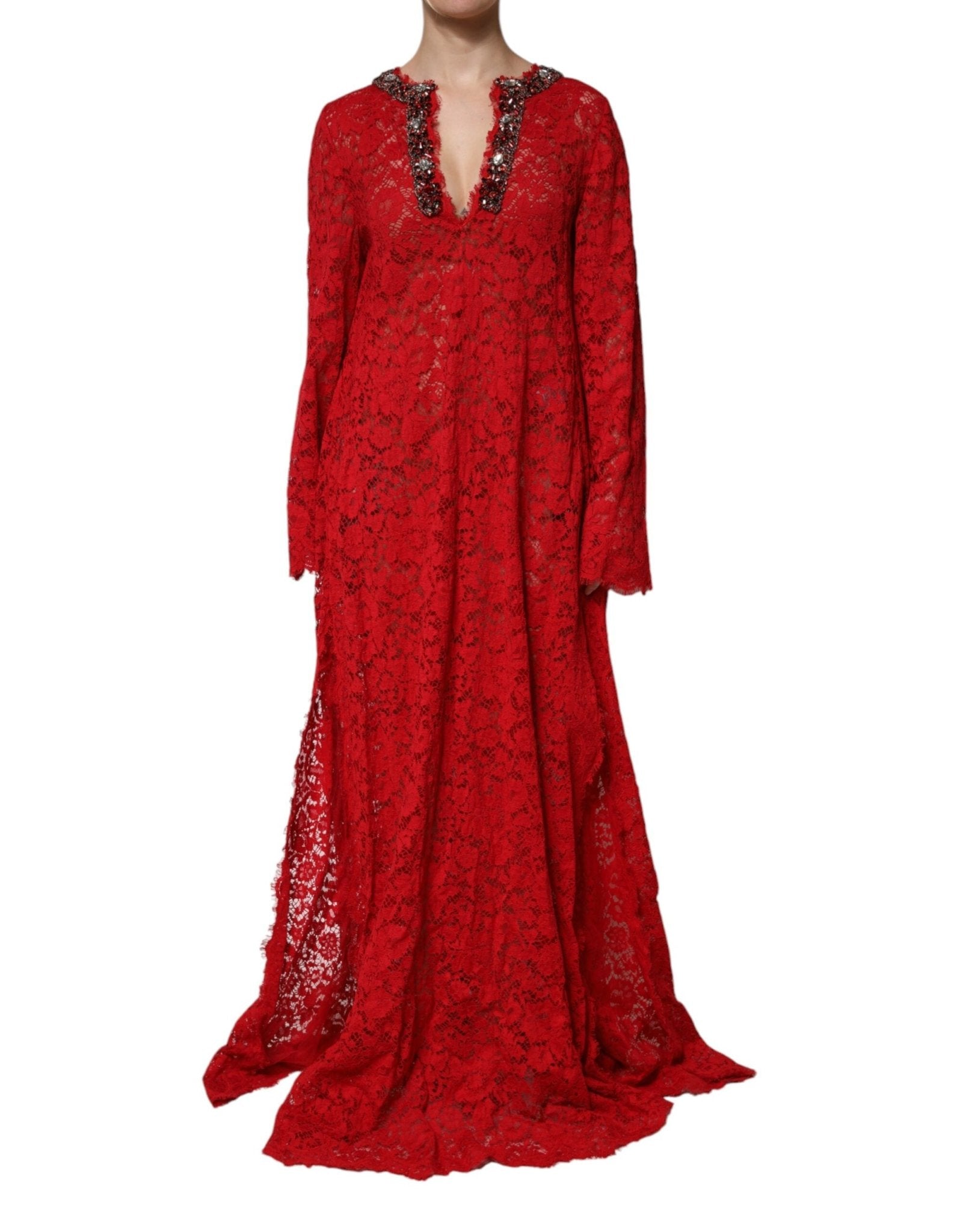 Dolce & Gabbana Red Floral Lace Rhinestone Embellished Dress – IT38 | XS par Dolce & Gabbana | Disponible sur Sandy Store ByNet