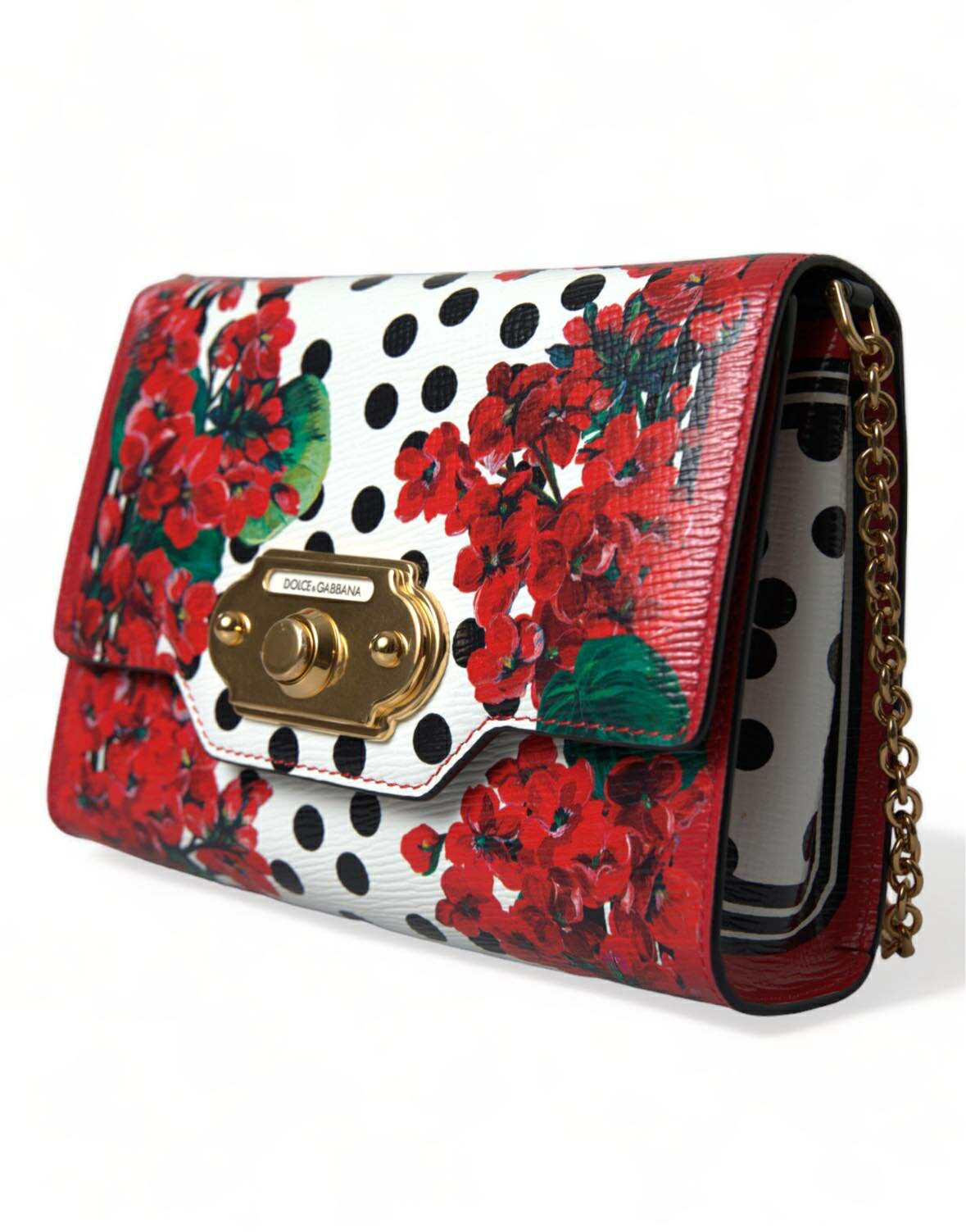 Dolce & Gabbana Red Floral Polka Dot Print Leather Chain DG Logo Shoulder Bag – par Dolce & Gabbana | Disponible sur Sandy Store ByNet