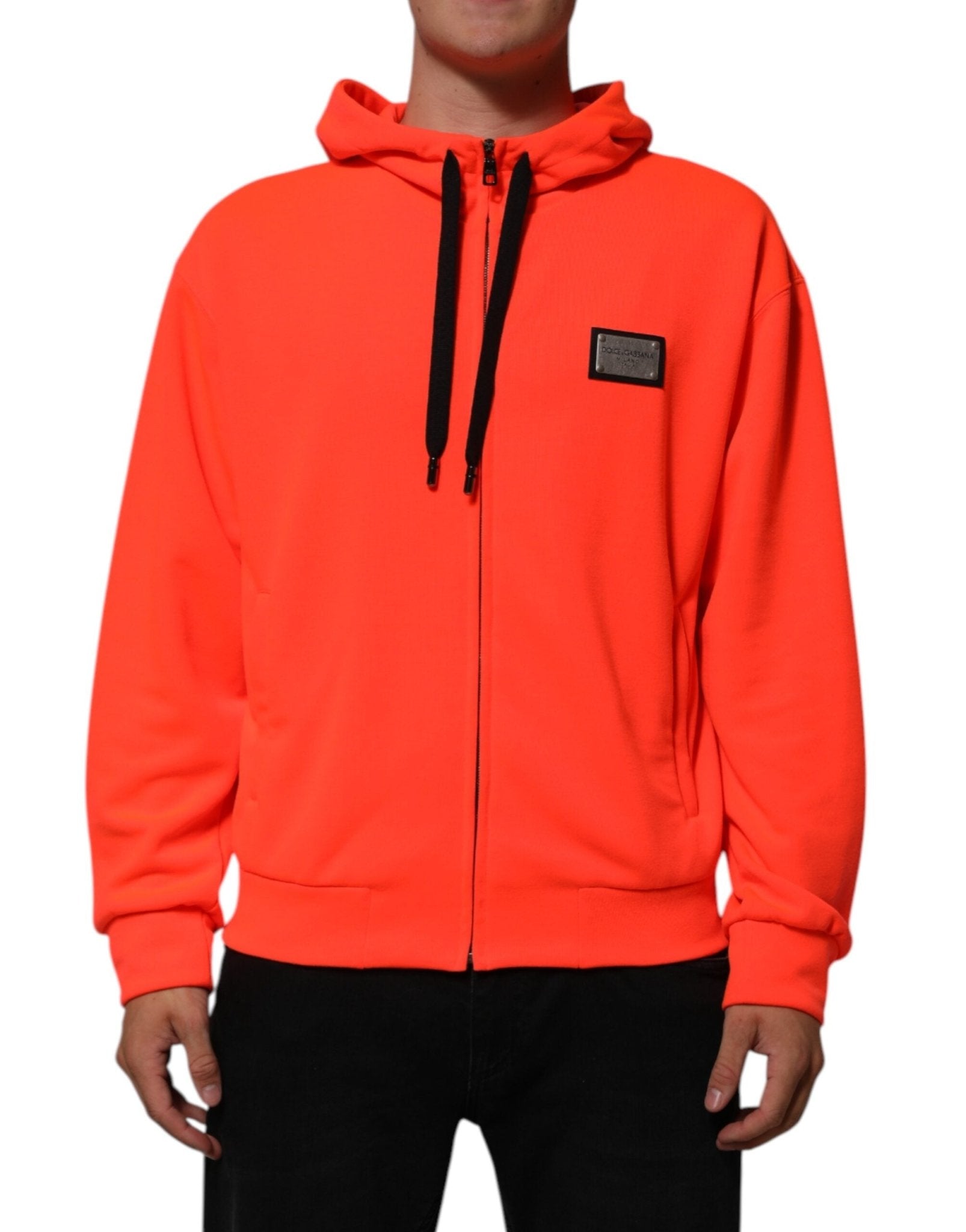 Dolce & Gabbana Red Fluorescent Polyester Logo Patch Hoodie Sweater – IT42 | XS par Dolce & Gabbana | Disponible sur Sandy Store ByNet