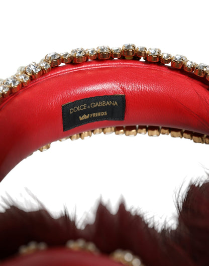 Dolce & Gabbana Red Gold Crystal Fur Headset Audio AUX Headphones - Sandy Store ByNet