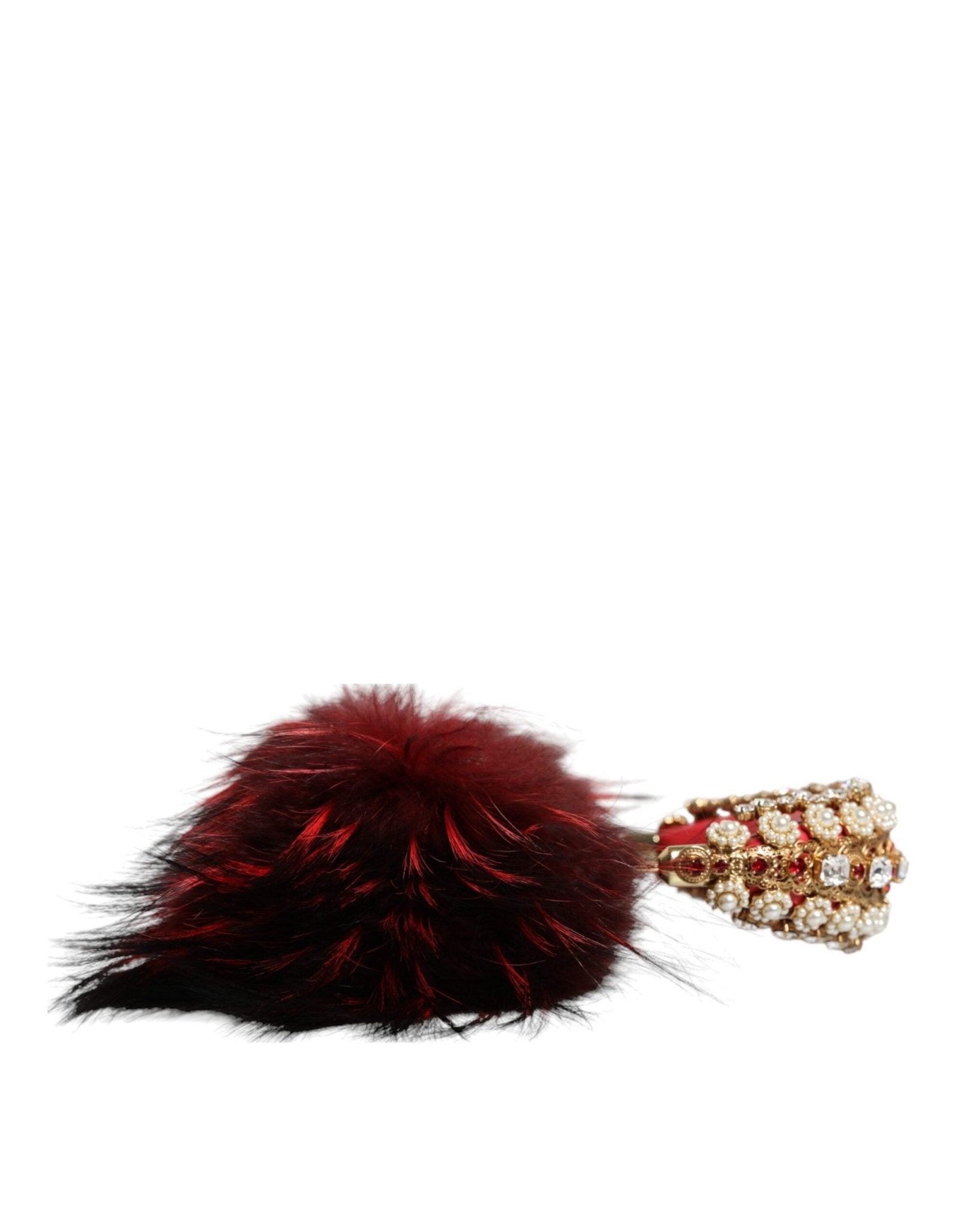 Dolce & Gabbana Red Gold Crystal Fur Headset Audio AUX Headphones - Sandy Store ByNet