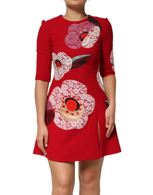Dolce & Gabbana Red Lace Floral Applique A - line Mini Dress – IT36|XXS par Dolce & Gabbana | Disponible sur Sandy Store ByNet