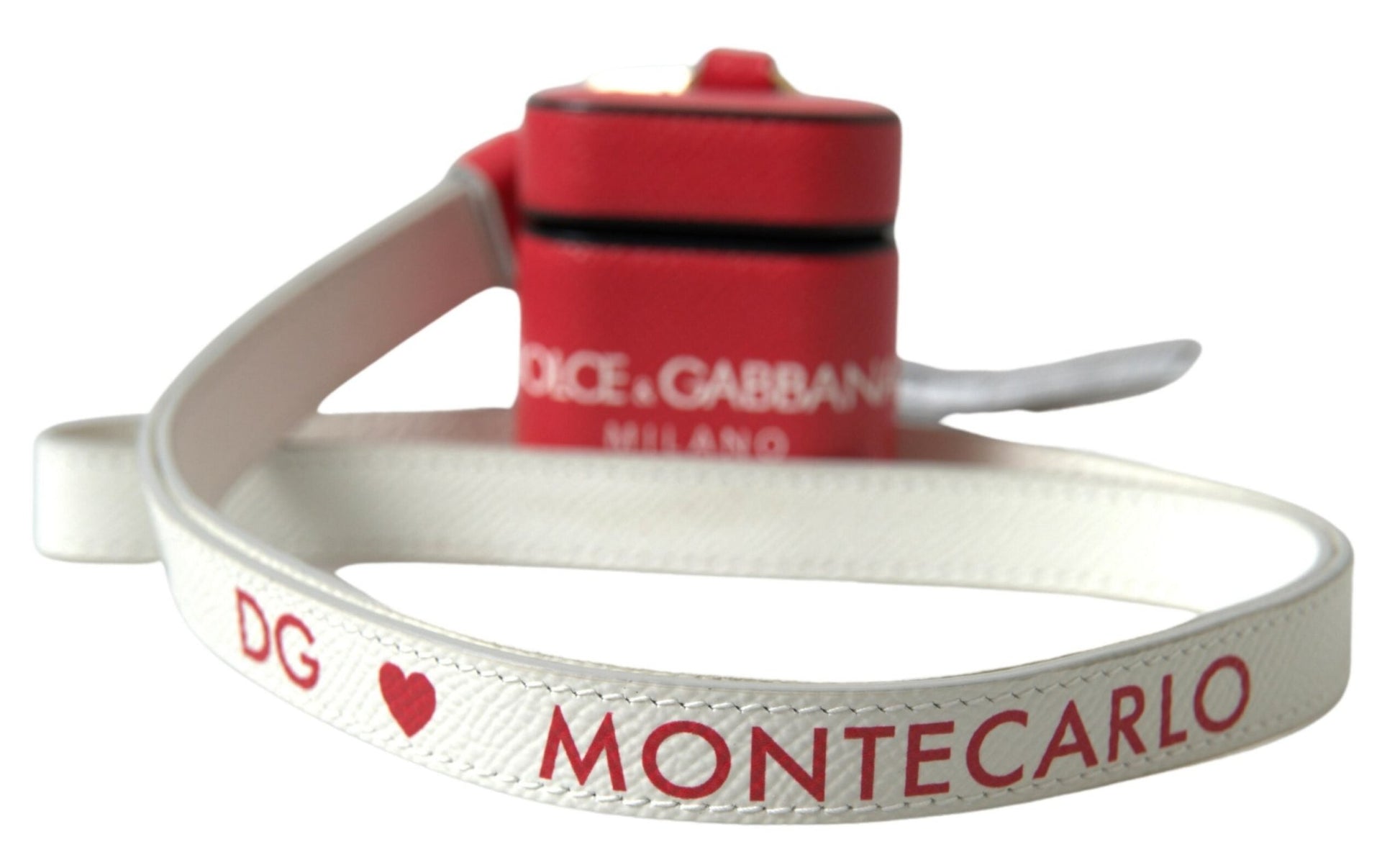Dolce & Gabbana Red Leather Gold Tone Metal Logo Print Airpods Case – par Dolce & Gabbana | Disponible sur Sandy Store ByNet