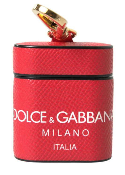 Dolce & Gabbana Red Leather Gold Tone Metal Logo Print Strap Airpods Case – par Dolce & Gabbana | Disponible sur Sandy Store ByNet